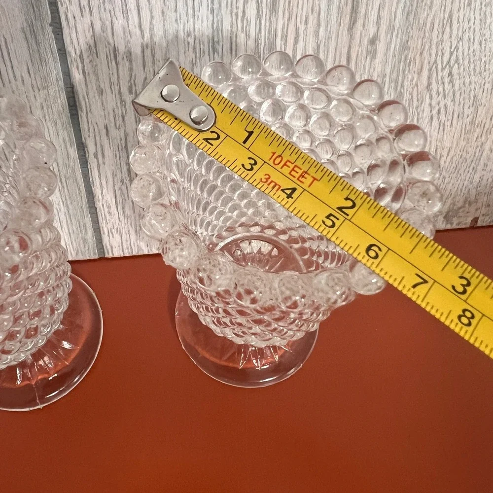 Vintage Clear Hobnail Glass Votive Candle Holders Pedestal Toothpick Set of 2